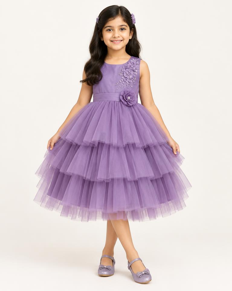 Girls' Purple Party Dress - HANUMAN FABRICS