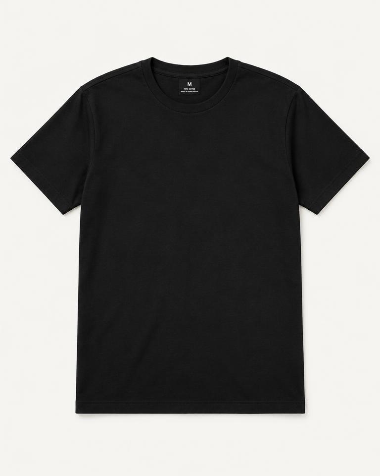 Men's Black Cotton Crew Neck T-Shirt - HANUMAN FABRICS